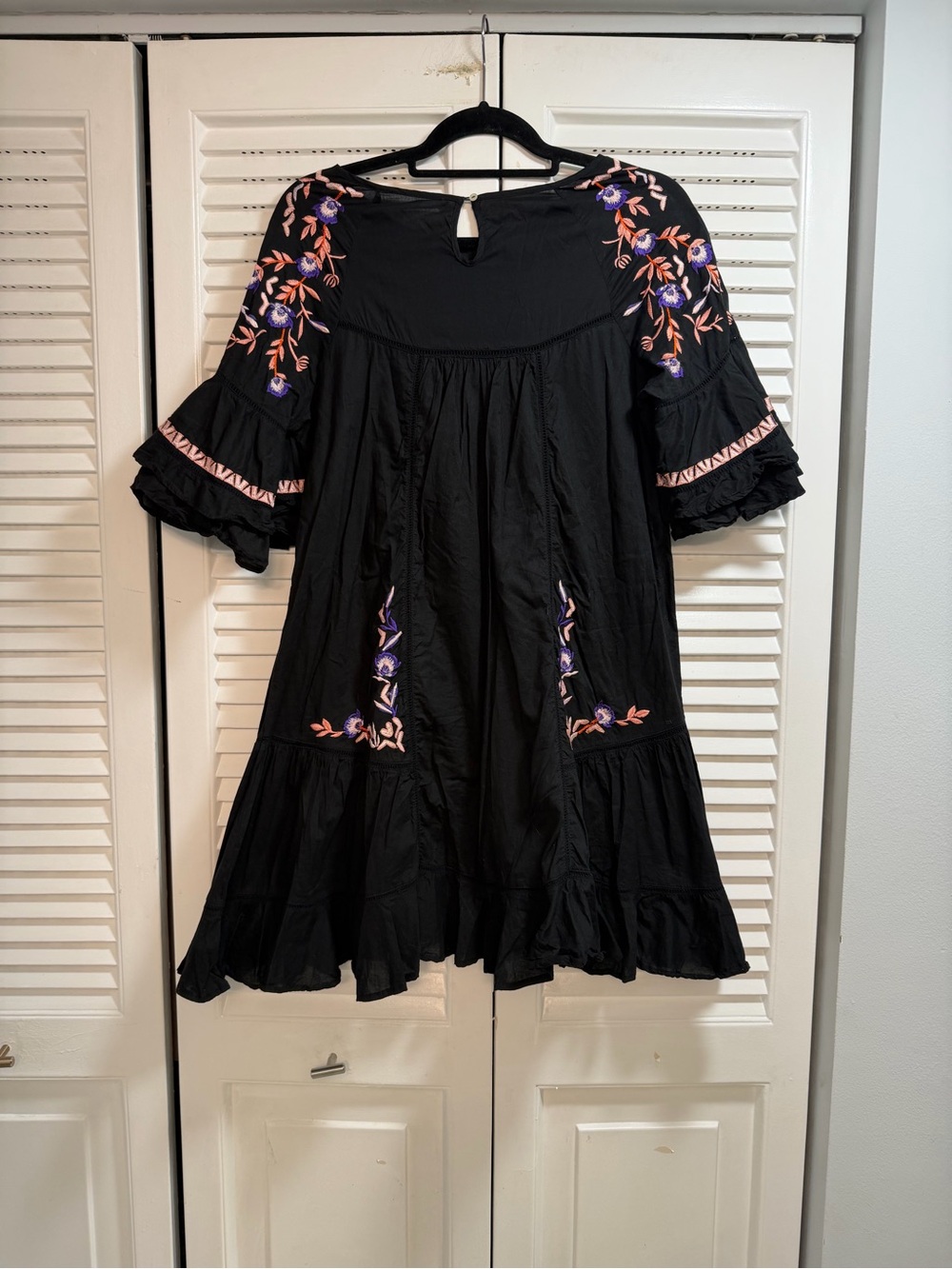 Free People Black Pavlo Embroidered Dress with Purple & Blush Floral. - Picture 3 of 5